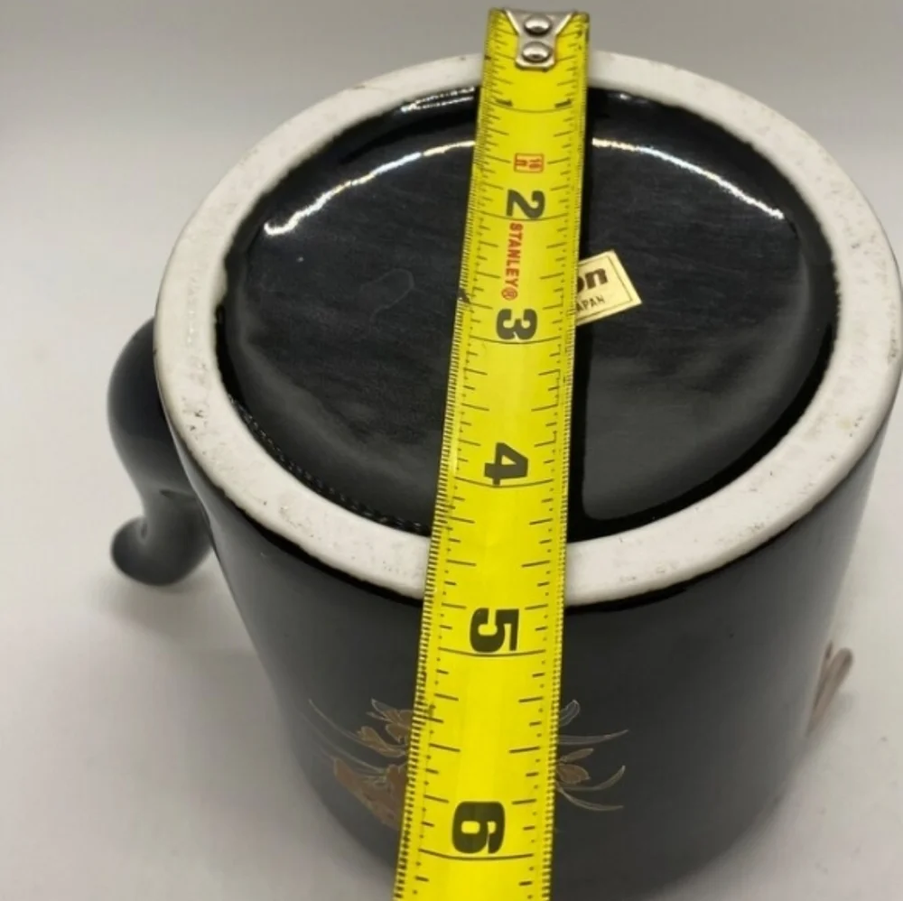 Vintage Black Teapot w/Wicker Handle -Made in Japan